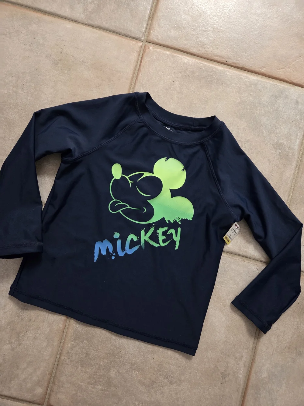 Disney Navy Rashguard with Neon Green & Blue Mickey Graphic